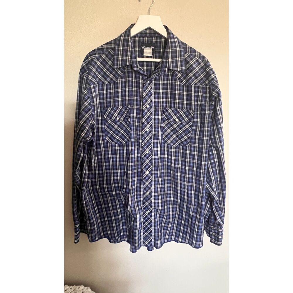 Vintage Wrangler Plaid Long Sleeve Pearl Snap Shirt Tall 17-1/2 x 38